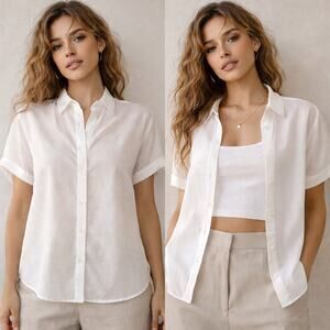 All Love & Sunshine Womens Classic Button Top Quiet Luxury Minimal White S NWT